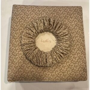 Vintage Handmade Fabric 3-Ring Photo Album Tan Brown Family Cross-Stitch Rosette
